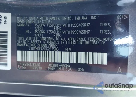 2024 Toyota Sienna Xle из США, поврежденный, VIN 5TDYRKEC6RS217506